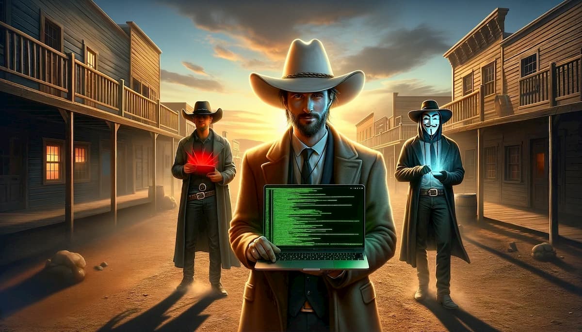 tres hackers mostrando lo bueno, lo malo y lo feo de la ciberseguridad